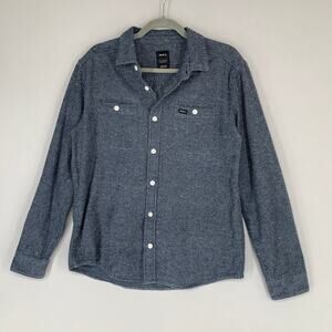 RVCA Men Flannel Shirt M Gray Pocket front Casual Button Down Long Sleeve